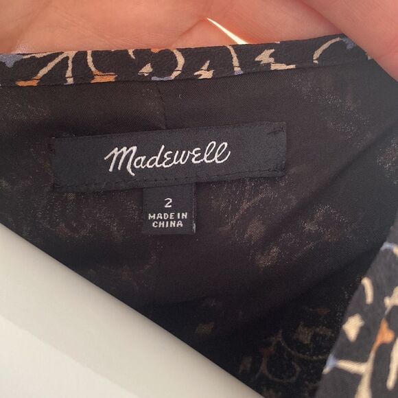 Madewell Black Printed Silk Fiesta Paisley Bell-Sleeve Mini Tunic Dress Size 2 - Picture 12 of 16